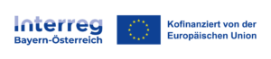 Die Abbildung enthält folgenden Text (blauer Schriftzug): Interreg Bayern - Österreich auf der (linken Seite). In der Mitte Das EU-Logo und rechts steht: Kofinanziert von der Europäischen Union