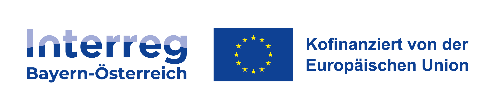 Die Abbildung enthält folgenden Text (blauer Schriftzug): Interreg Bayern - Österreich auf der (linken Seite). In der Mitte Das EU-Logo und rechts steht: Kofinanziert von der Europäischen Union